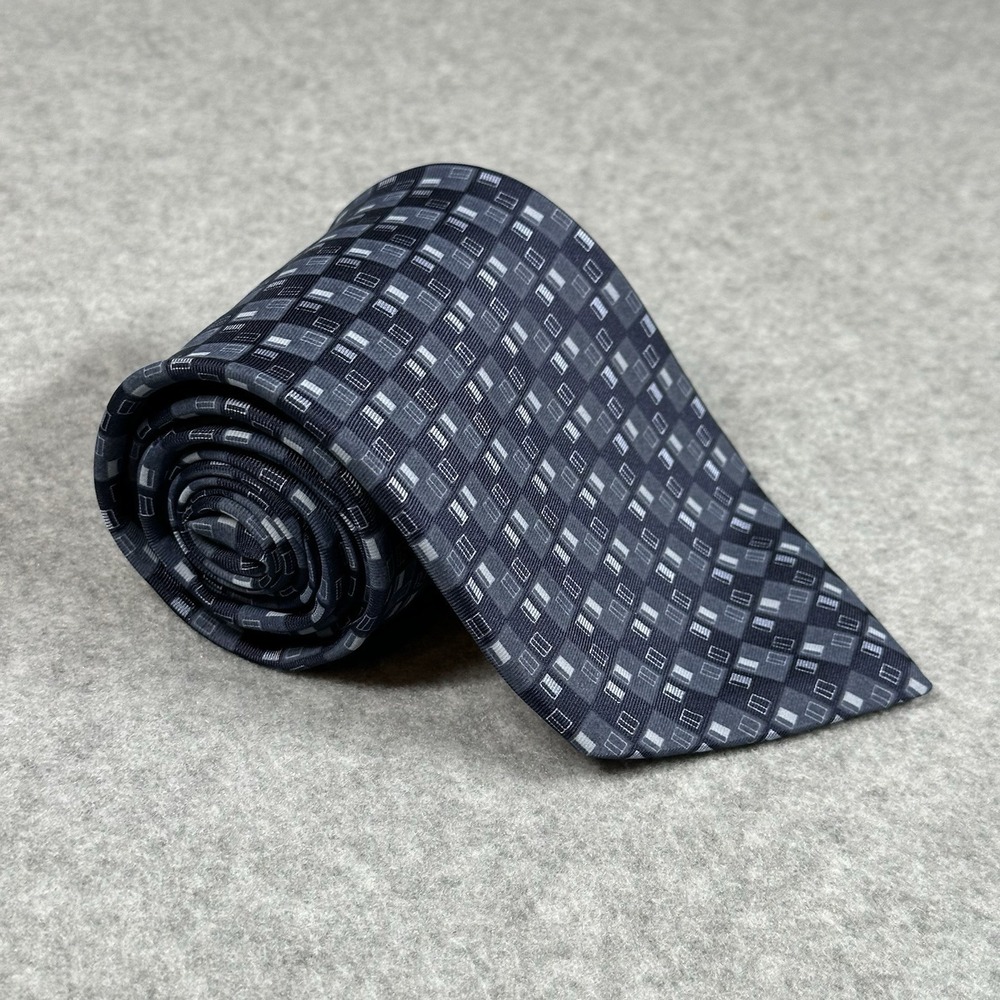 Wilke Rodriguez Silk Tie Navy Gray Geometric Squares Classic Mens 59x3.9in